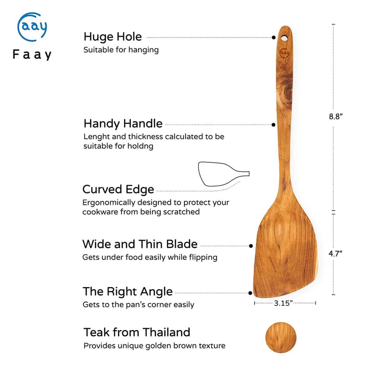 Handmade teak 13.5” Stir Fry Wooden Spatula for RIGHT Hand — view 2 of 4