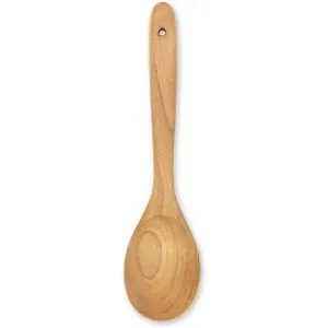 Natural wood cooking spoon for versatile kitchen cooking and serving.