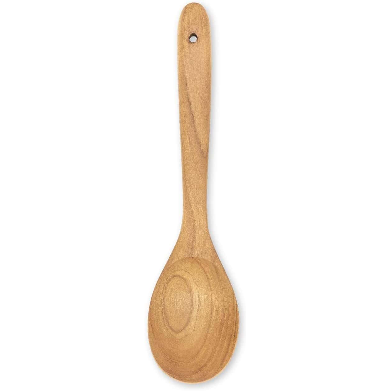 Natural wood cooking spoon for versatile kitchen cooking and serving.