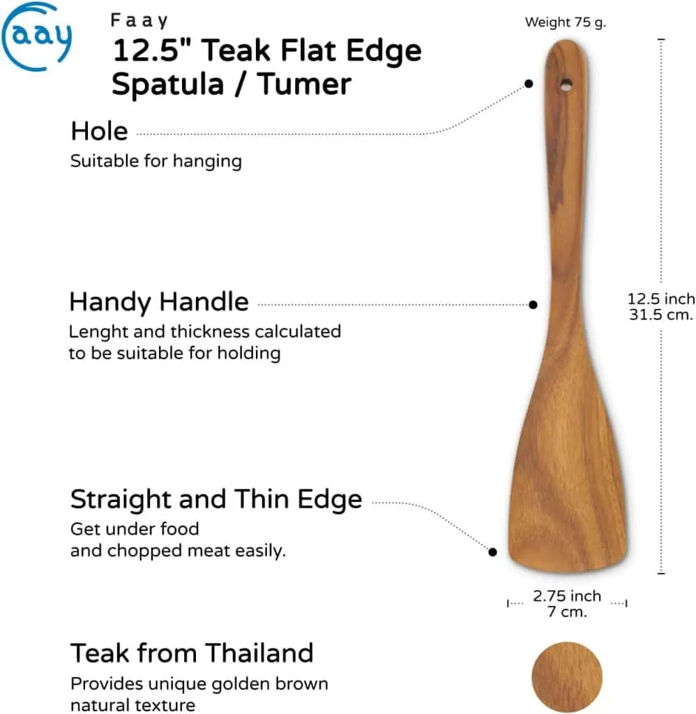 Teak Wooden Turner - XL Size, 12 Inch Flat Edge Spatula
