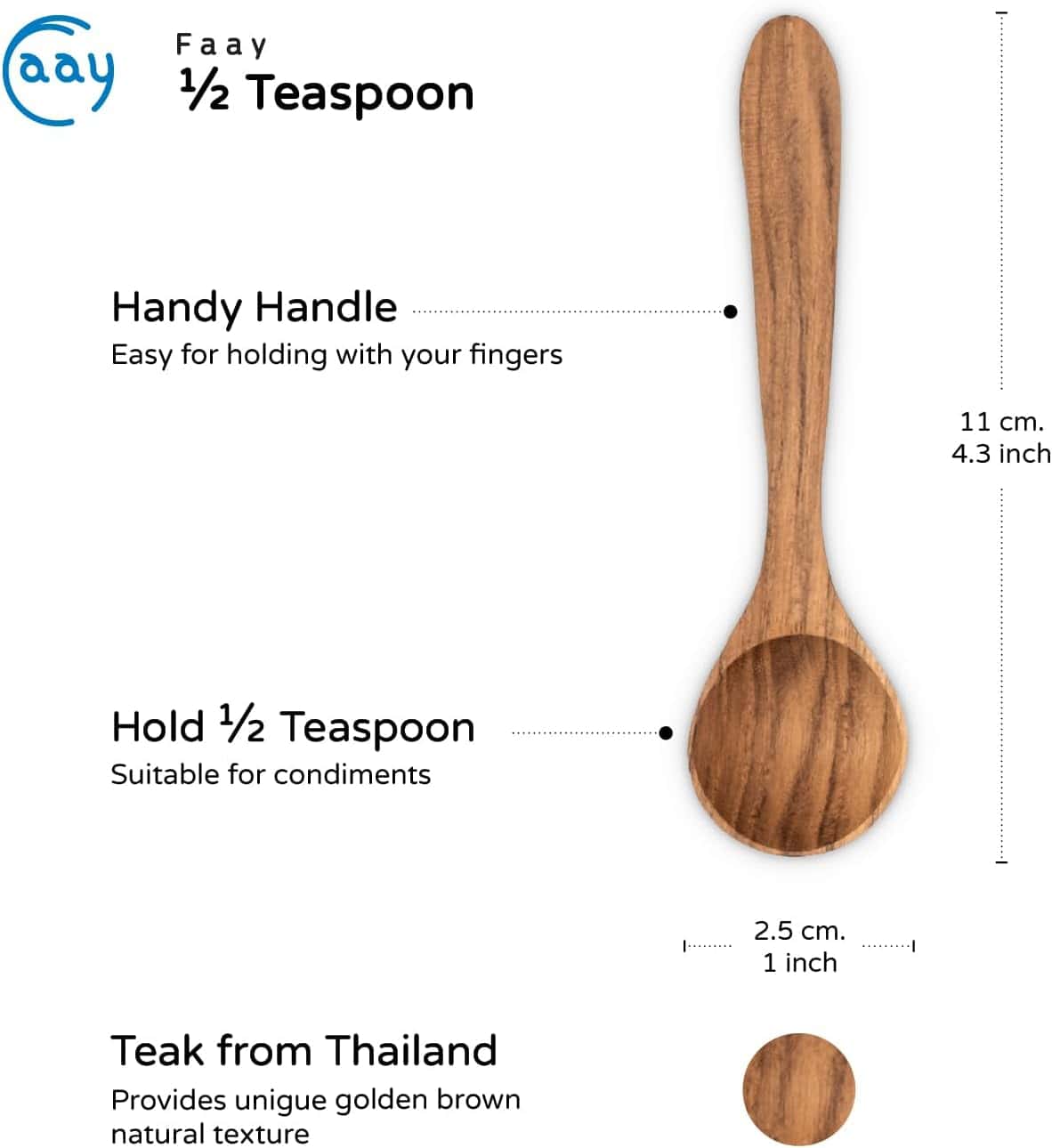 Mini Seasoning – Condiment Teak Spoons (1/2 Tea – Spoon x 3), view 4 of 7