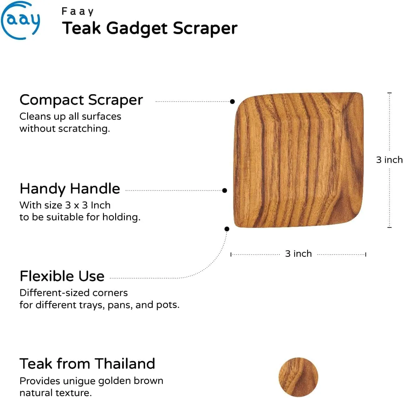 Natural teak wood kitchen scraper for versatile use.